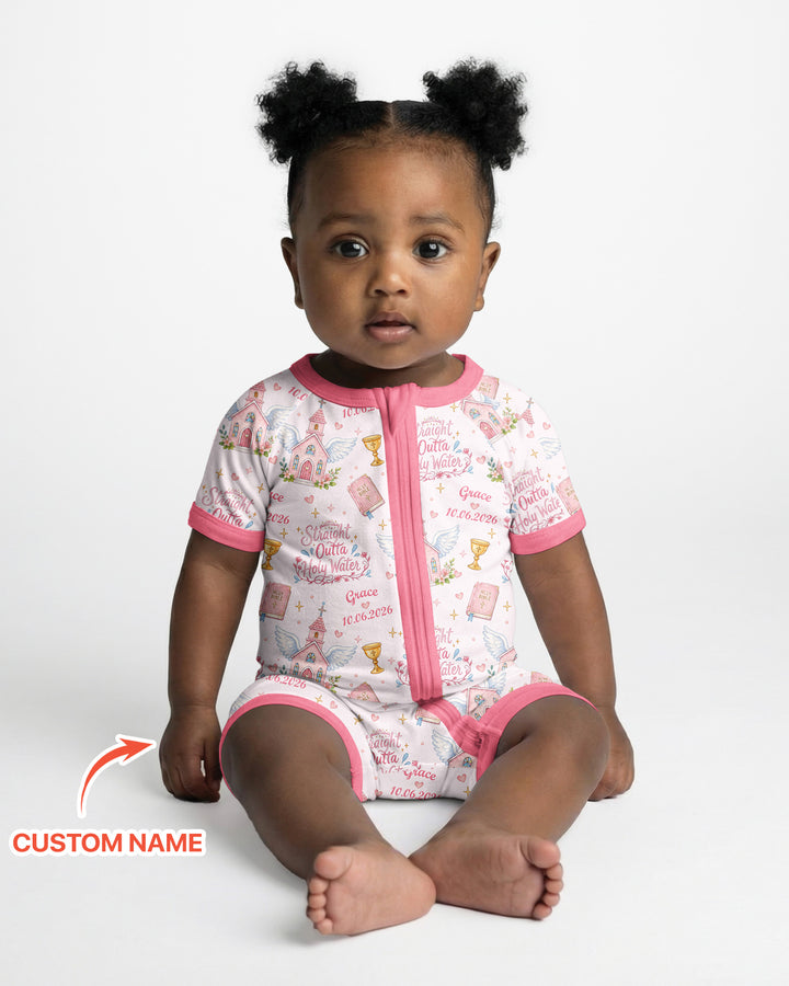 Custom Name Baptism Christening Straight Outta Holy Water Bamboo Shorty Zippy