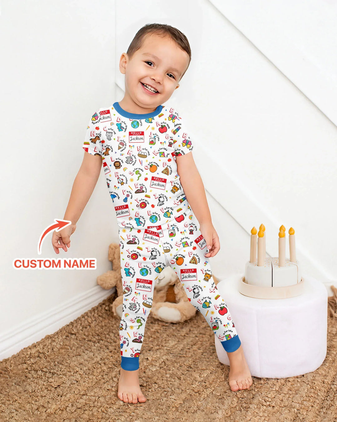 Custom Name Hello School ABCs Bamboo Two Piece Short Sleeve Pajama Set