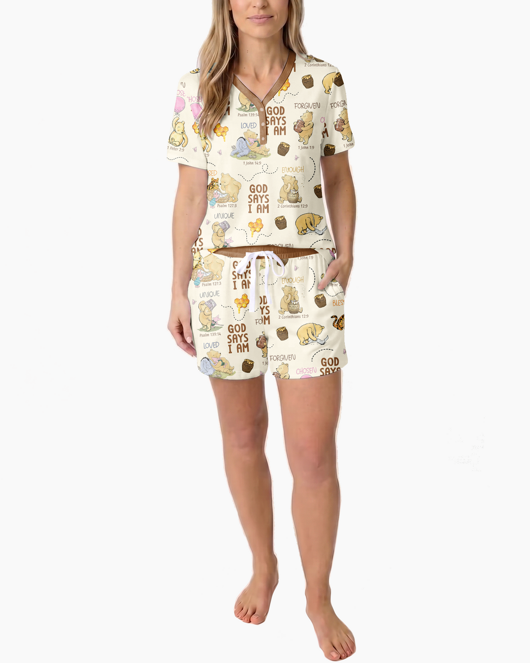 God Says I Am – Little Blessings Bamboo Women Short Sleeve Short Pajama Set