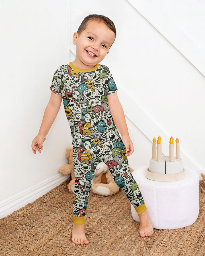 Monsters And Friends Bamboo Two Piece Short Sleeve Pajama Set