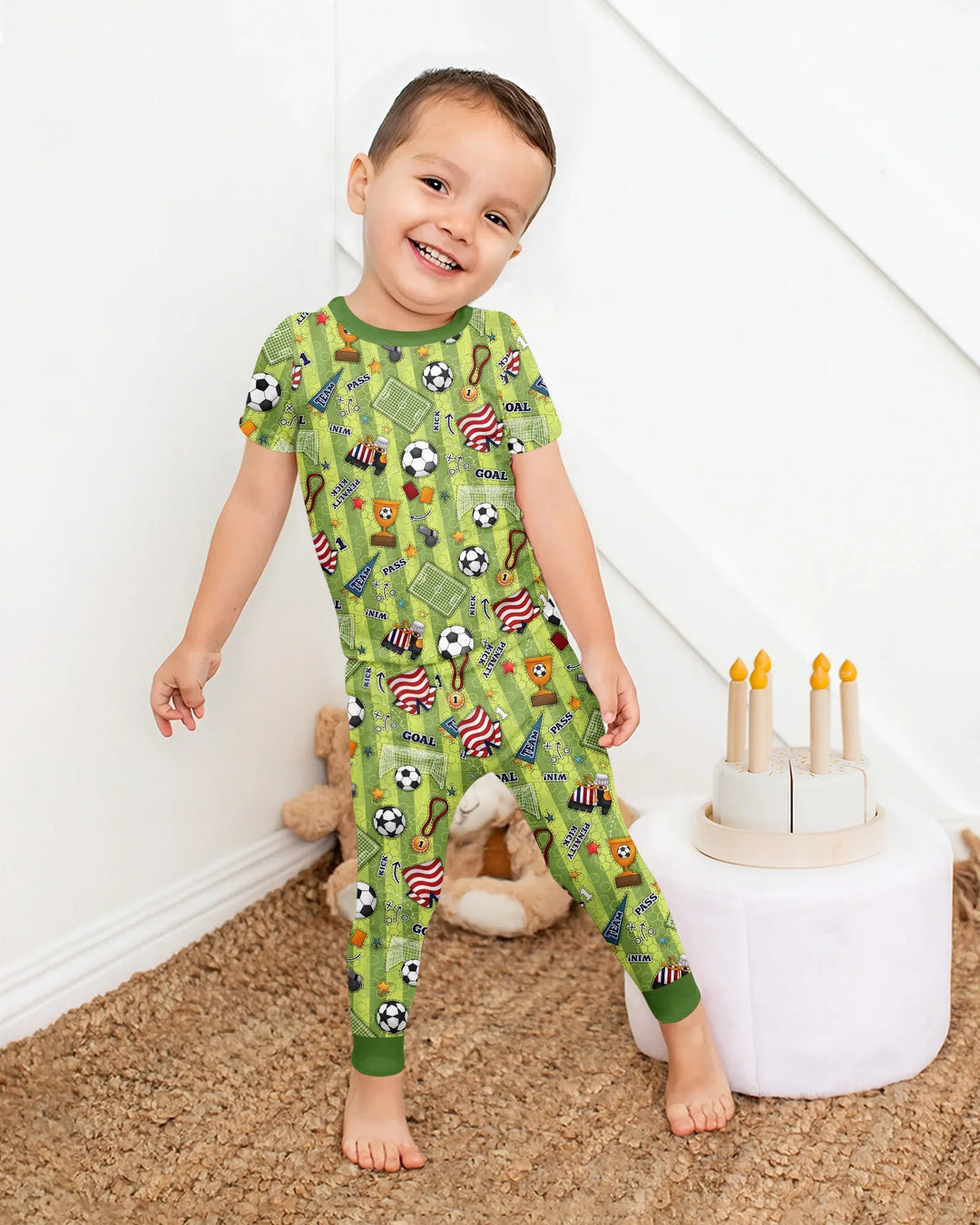 I Love Sports Soccer Bamboo Two Piece Short Sleeve Pajama Set