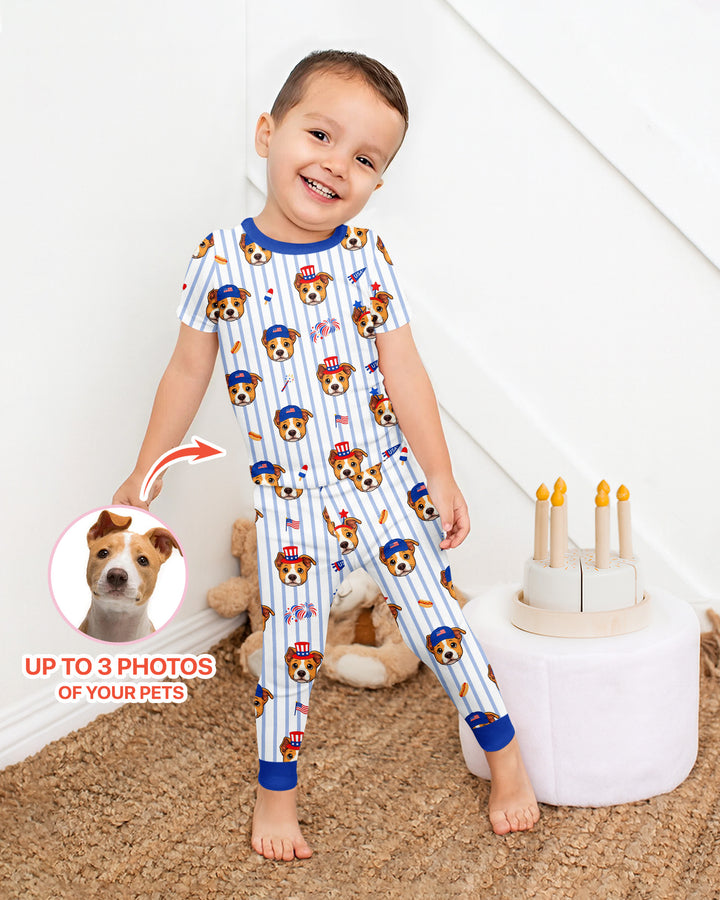 Custom Pet Image 4th of July Family Matching Bamboo Two Piece Short Sleeve Pajama Set