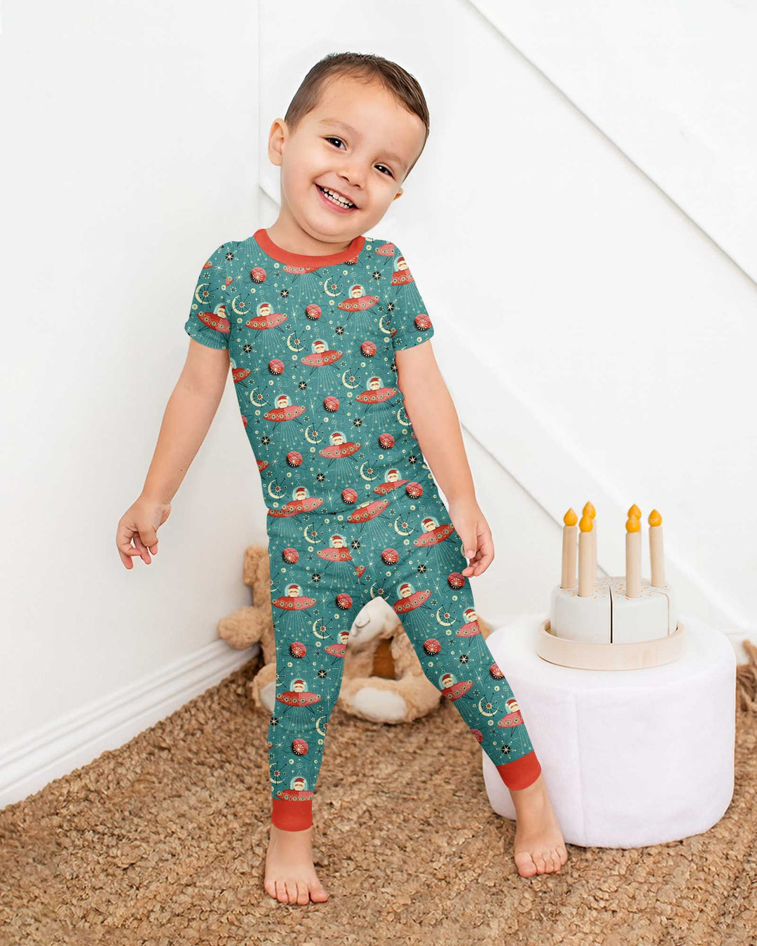 Atomic Santas in Space Bamboo Two Piece Short Sleeve Pajama Set