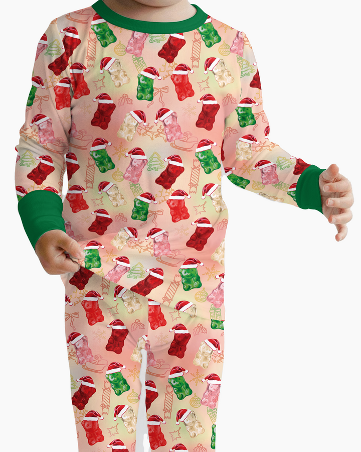 Gummy Bear Santa Christmas Bamboo Two Piece Long Sleeve Pajama Set
