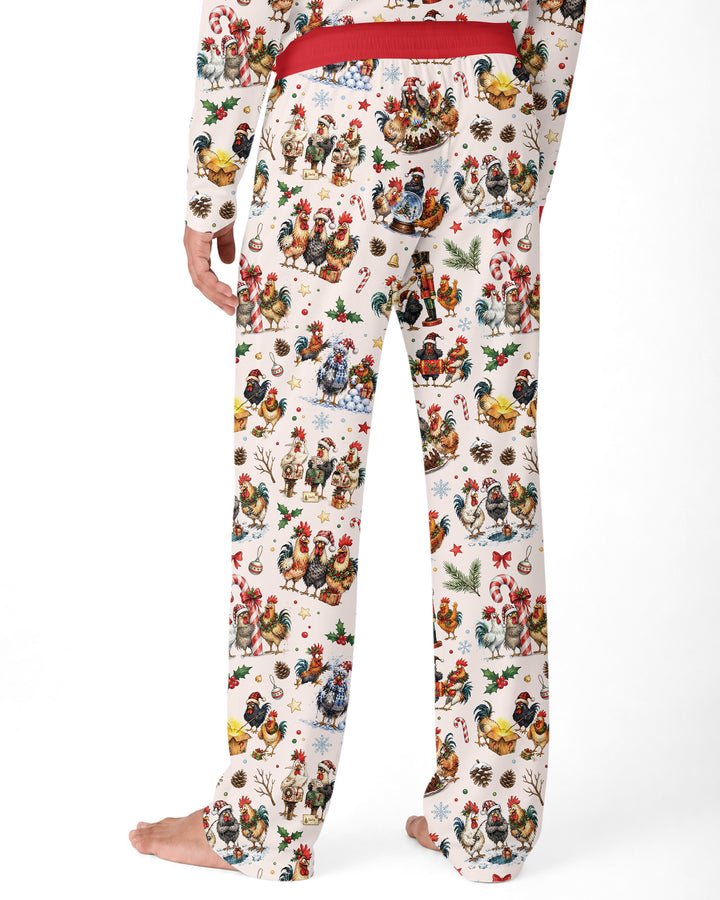 Funny Roosters On Christmas Bamboo Men's Pajama Set