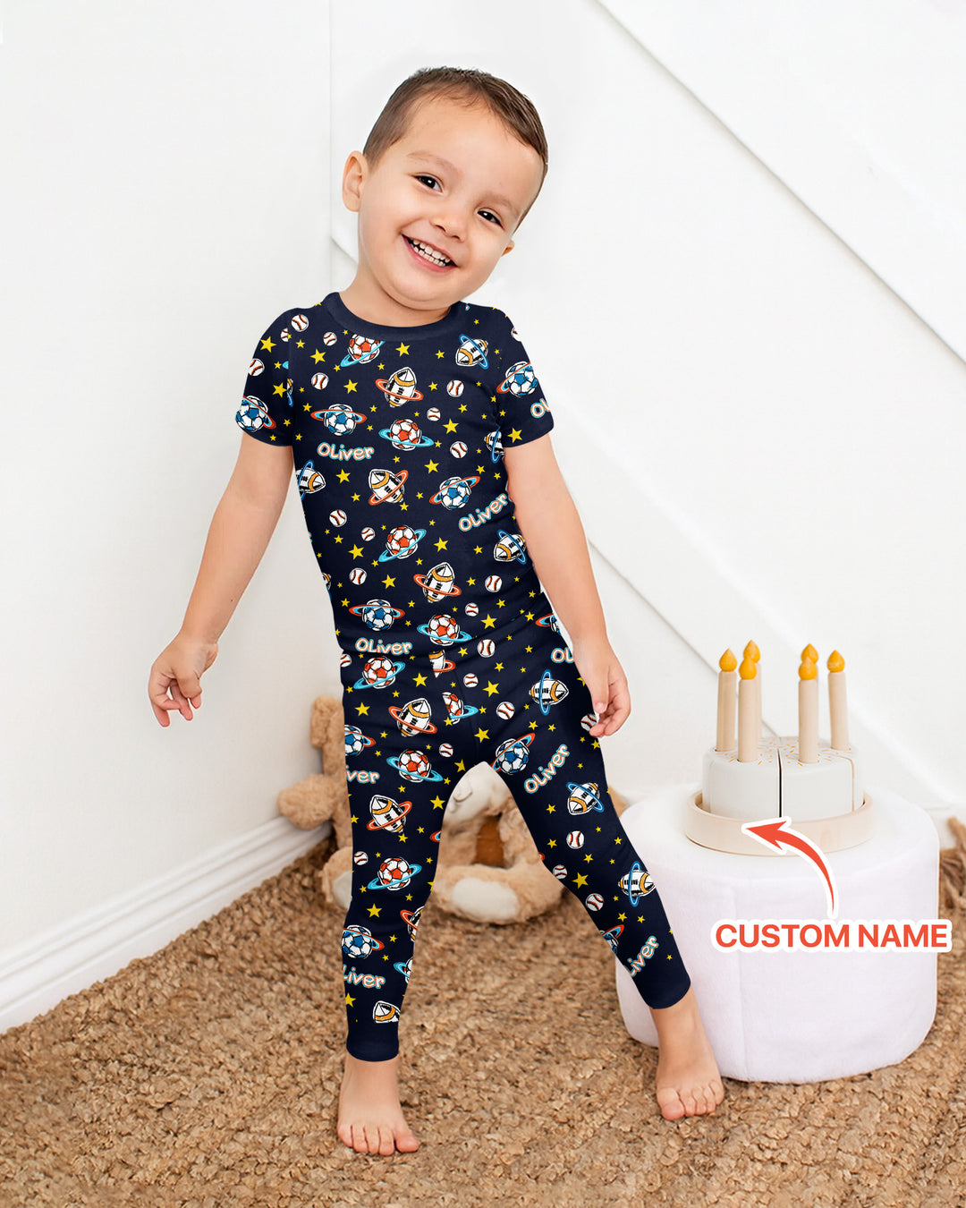 Custom Name Space Sport Bamboo Two Piece Short Sleeve Pajama Set