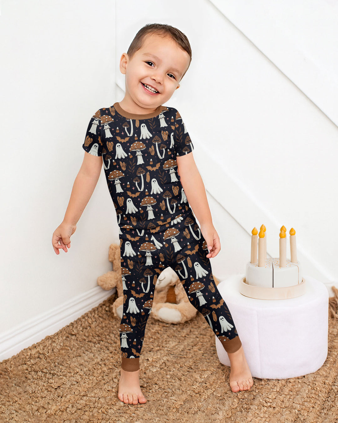 Retro Halloween Whimsy Bamboo Two Piece Short Sleeve Pajama Set