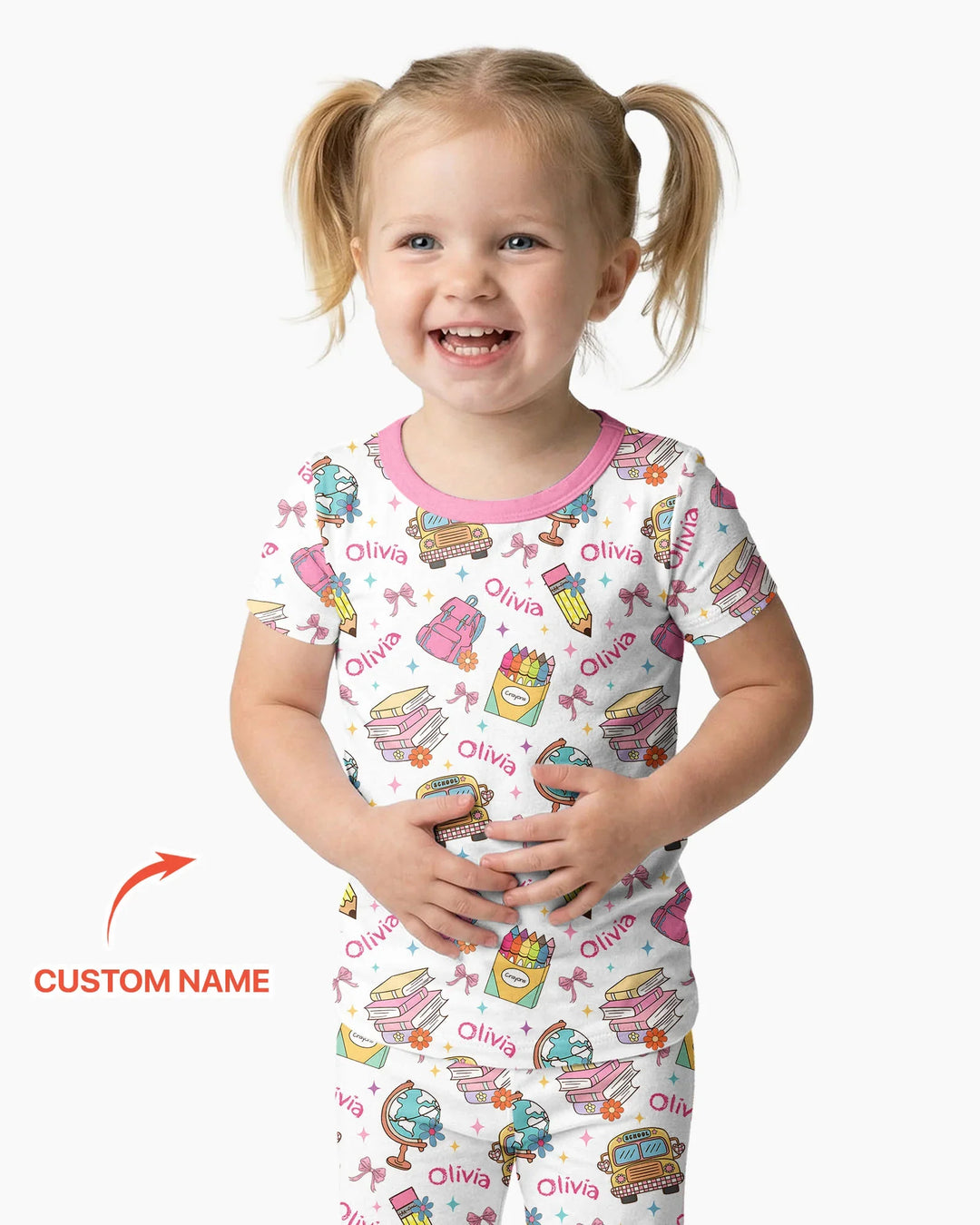 Custom Name Back To School Bamboo Two Piece Short Sleeve Pajama Set