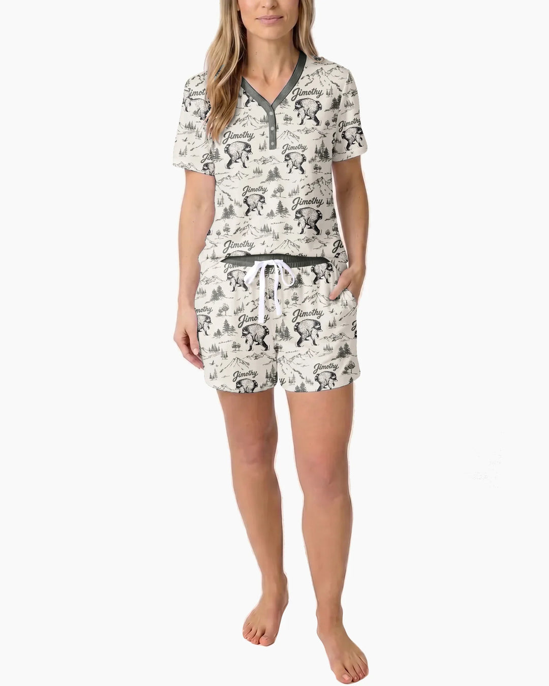 Vintage Jimothy Racoon Family Matching Bamboo Women Short Sleeve Short Pajama Set