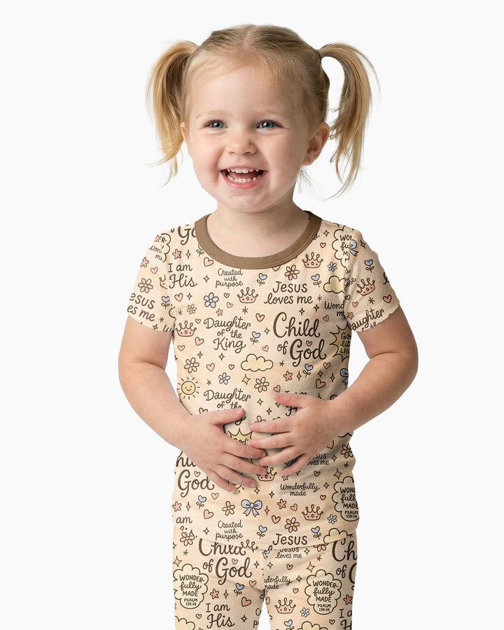 Child Of God Jesus Loves Me Bamboo Two Piece Short Sleeve Pajama Set