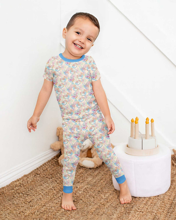 Pastel Halloween Jack O Lanterns Bamboo Two Piece Short Sleeve Pajama Set