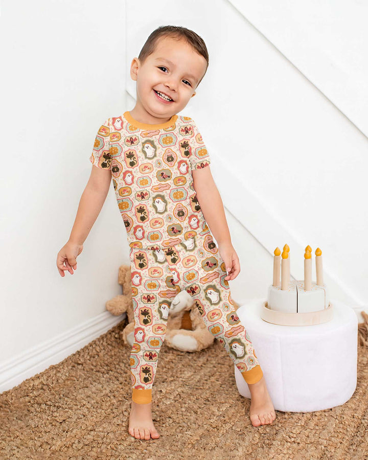 Cute Vintage Magical Cottage Style Halloween Bamboo Two Piece Short Sleeve Pajama Set
