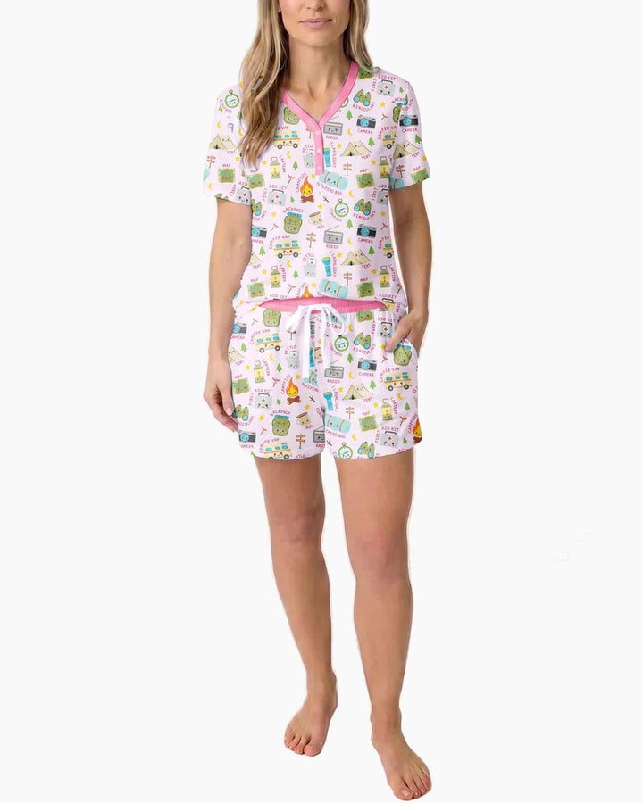Little Camp Adventure Family Matching Bamboo Women Short Sleeve Short Pajama Set