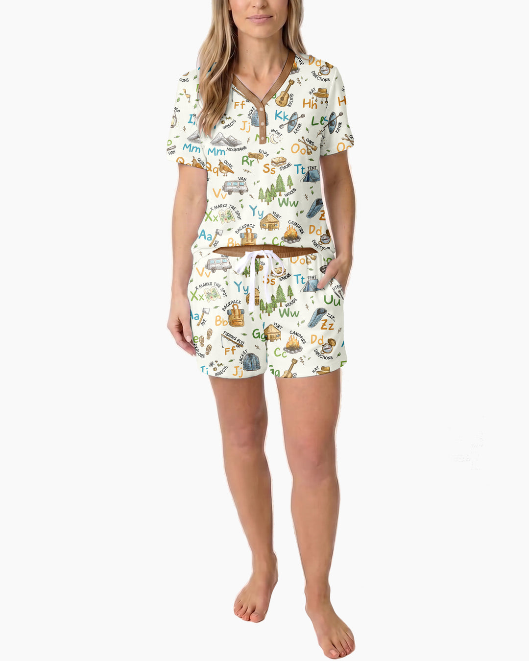 Adventure Alphabet ABCs Summer Camp Bamboo Women Short Sleeve Short Pajama Set