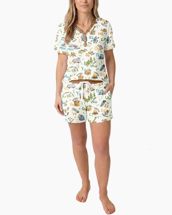 Adventure Alphabet ABCs Summer Camp Bamboo Women Short Sleeve Short Pajama Set