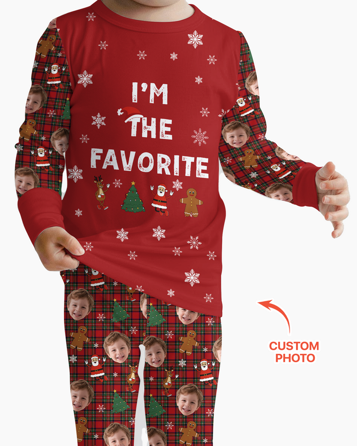 I'm The Favorite Christmas Funny Brother Sister Matching Bamboo Two Piece Long Sleeve Pajama Set