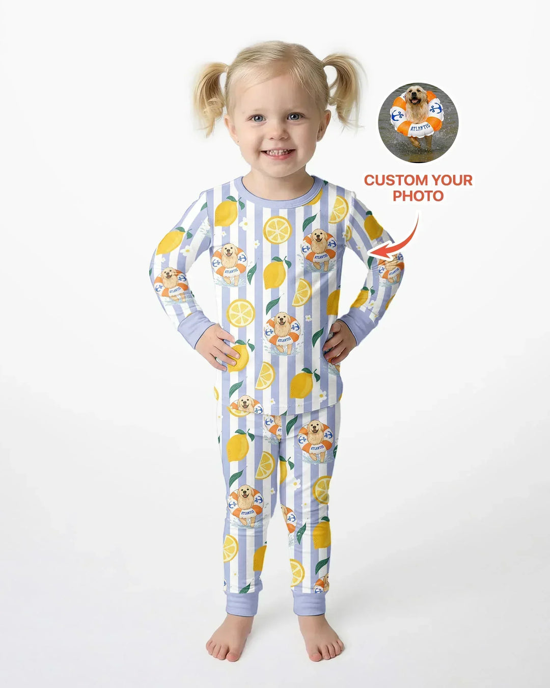 Custom Image Summer Lemon Bamboo Two Piece Long Sleeve Pajama Set