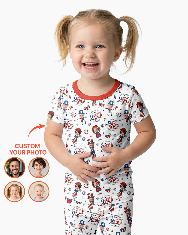 Custom Photo Smith Family Celebration  Bamboo Two Piece Short Sleeve Pajama Set