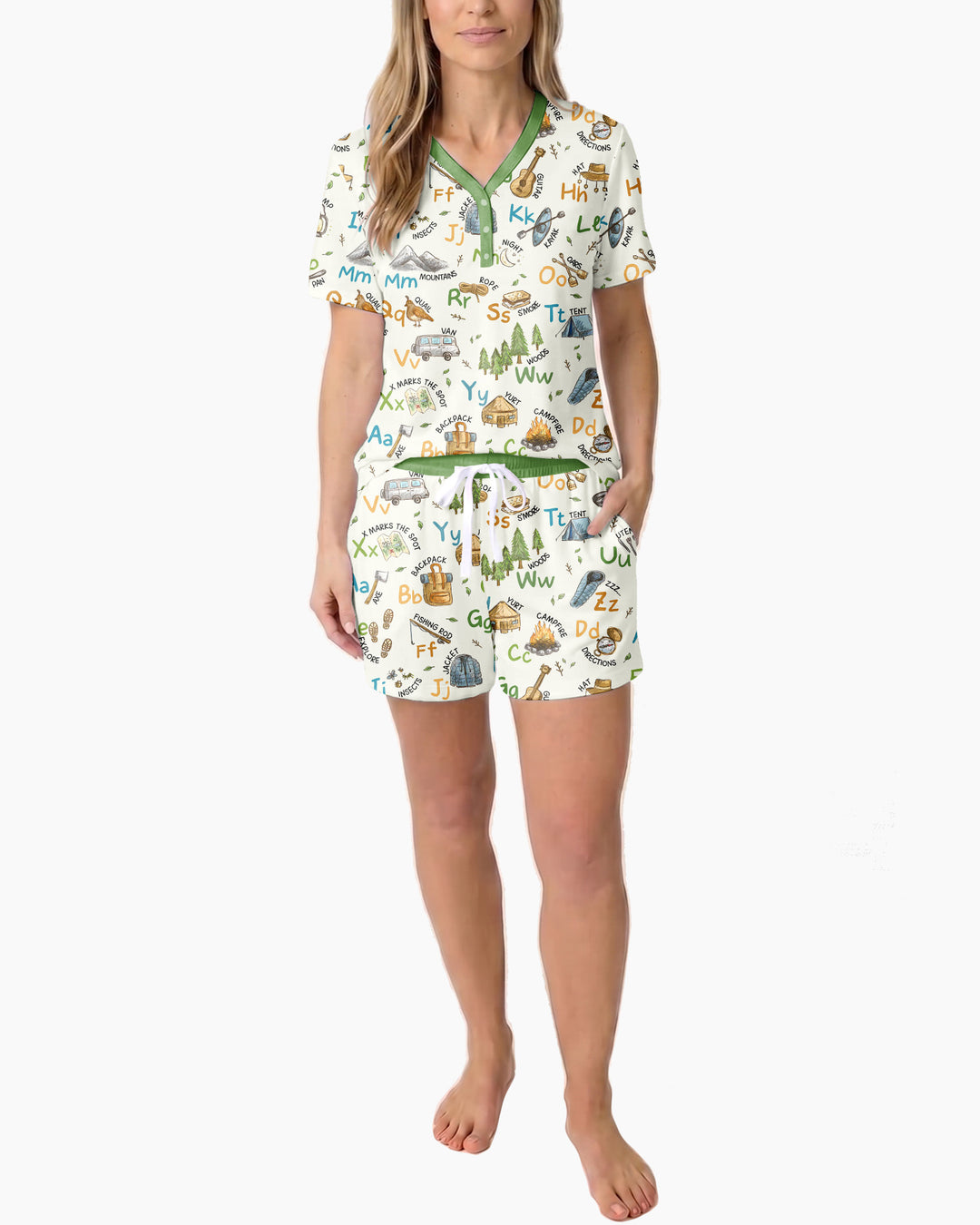 Adventure Alphabet ABCs Summer Camp Bamboo Women Short Sleeve Short Pajama Set