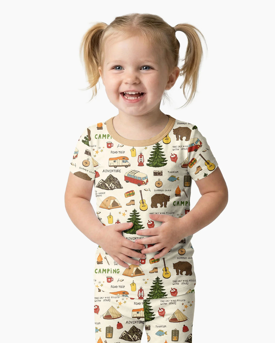 Outdoor Camping Adventure Family Matching Bamboo Two Piece Short Sleeve Pajama Set