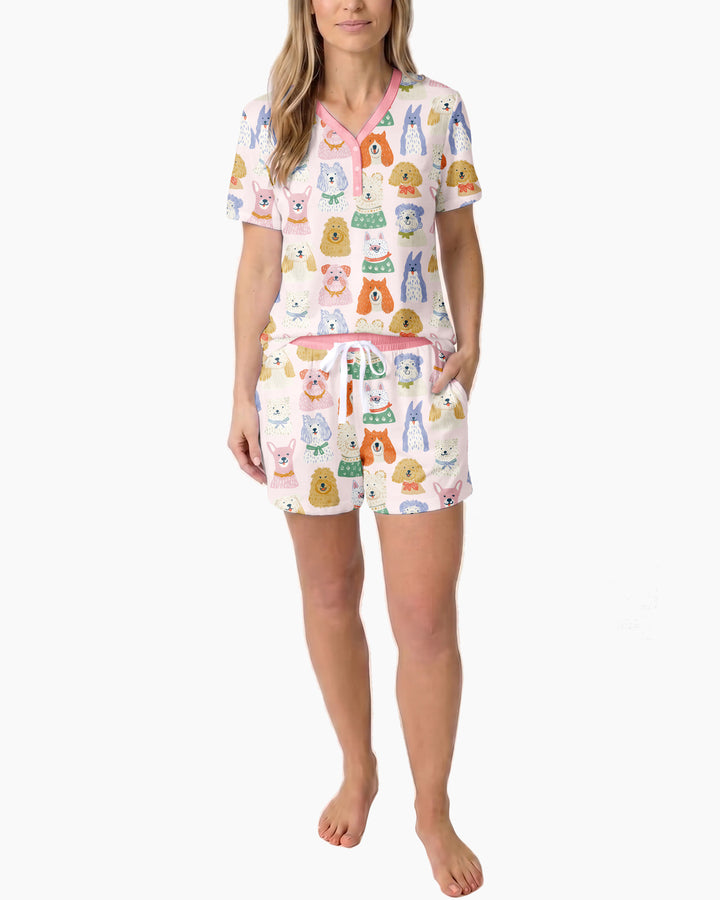 Puppy Portrait Bamboo Women Short Sleeve Short Pajama Set