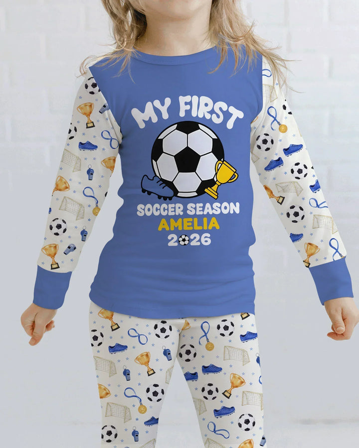 Custom Name My First Soccer Season Bamboo Two Piece Long Sleeve Pajama Set