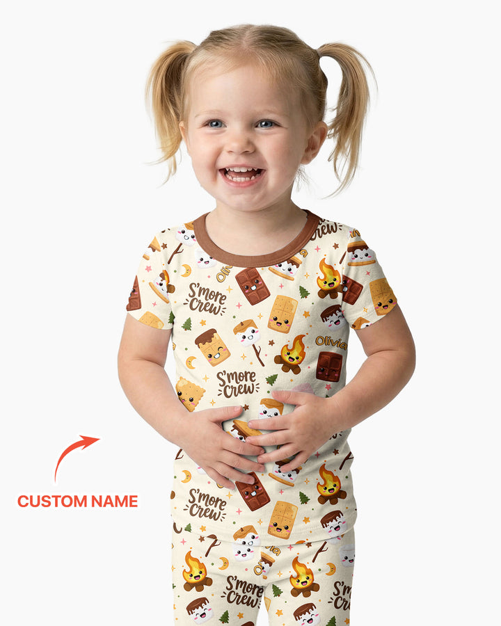 Custom Name Kawaii S'more Crew Family Matching Bamboo Two Piece Short Sleeve Pajama Set
