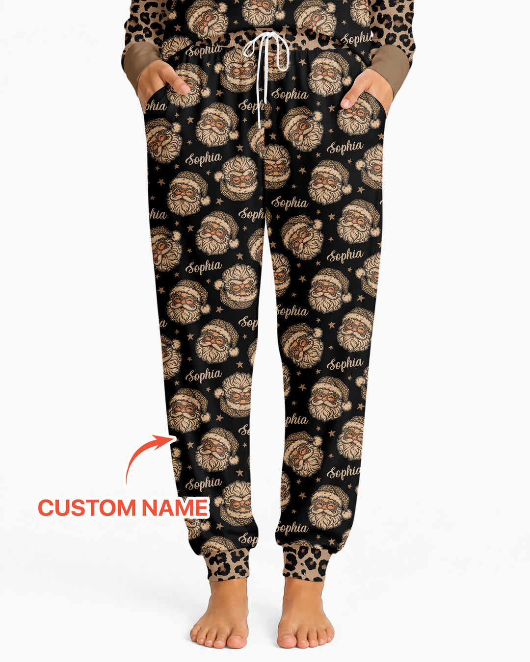 Custom Name Vintage Leopard Santa Bamboo Women Pajama Set