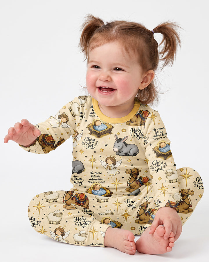 Nativity Christmas Holy Night Bamboo Two Piece Long Sleeve Pajama Set
