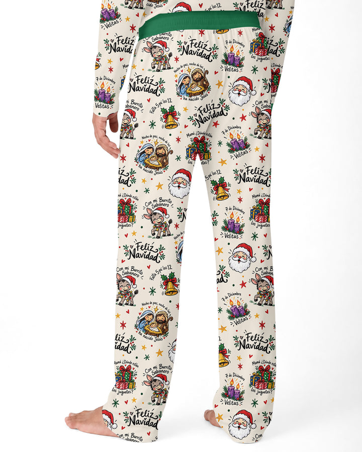 Whimsical Feliz Navidad Christmas Bamboo Men's Pajama Set
