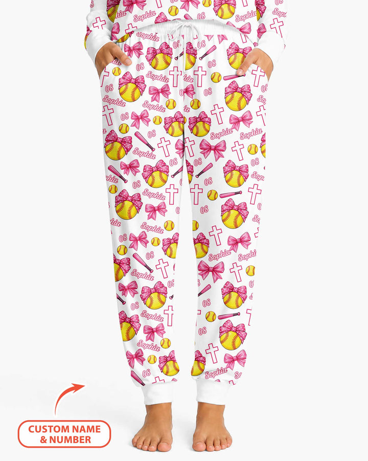 Custom Name Softball Cuties Bamboo Women Pajama Set
