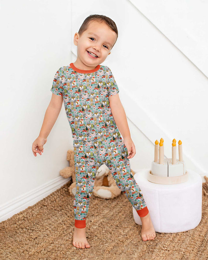 Christmas Woodland Deer Fox Bear Bamboo Two Piece Short Sleeve Pajama Set