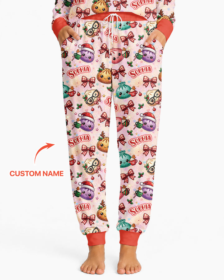 Custom Name Merry Christmas Dumpling Bamboo Women Pajama Set