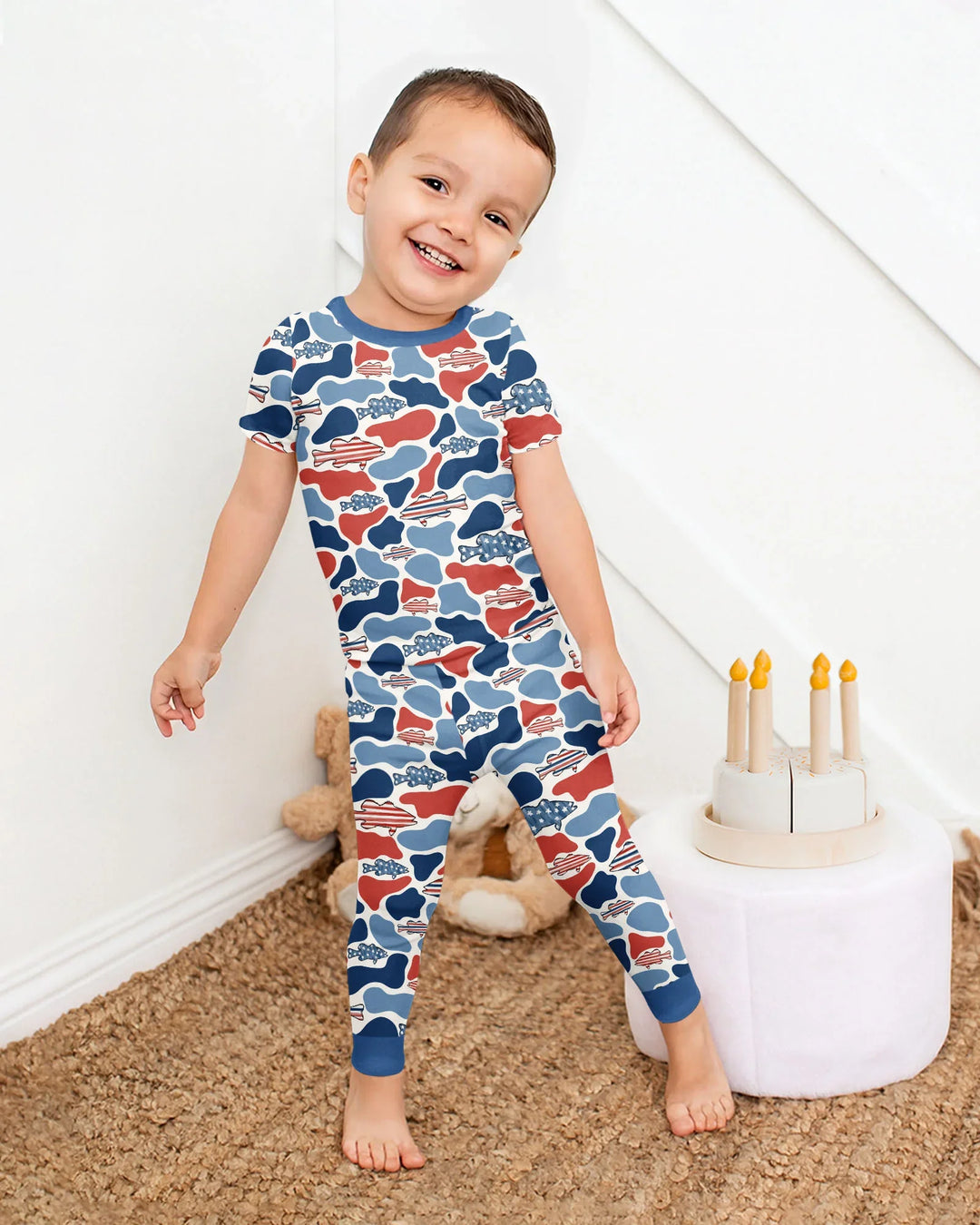 Reel America Daddy & Me Matching Bamboo Two Piece Short Sleeve Pajama Set