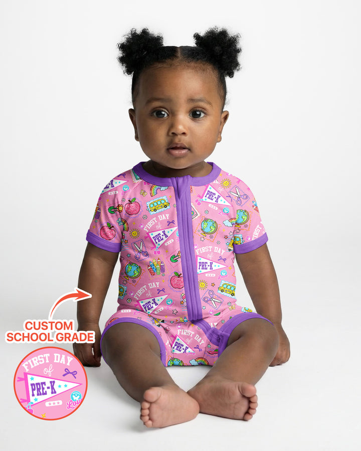 Custom Grade Girls School First Day Bamboo Shorty Zippy
