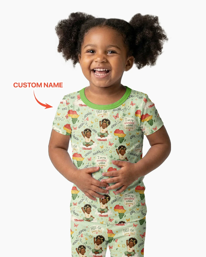 Custom Name Juneteenth I Am My Ancestors' Wildest Dream Bamboo Two Piece Short Sleeve Pajama Set