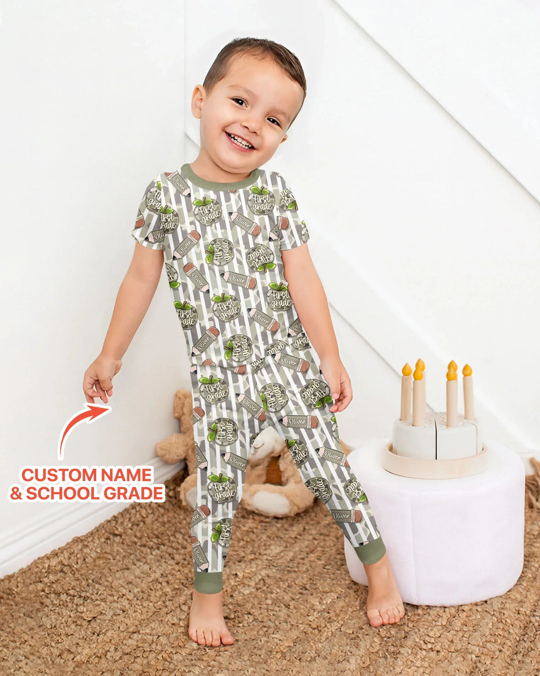 Custom Name Camo Apple Days Bamboo Two Piece Short Sleeve Pajama Set