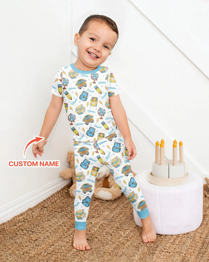 Custom Name Back To School Bamboo Two Piece Short Sleeve Pajama Set