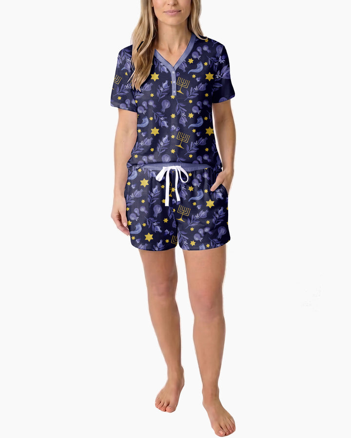 Rosh Hashanah Night Family Matching Bamboo Women Short Sleeve Short Pajama Set