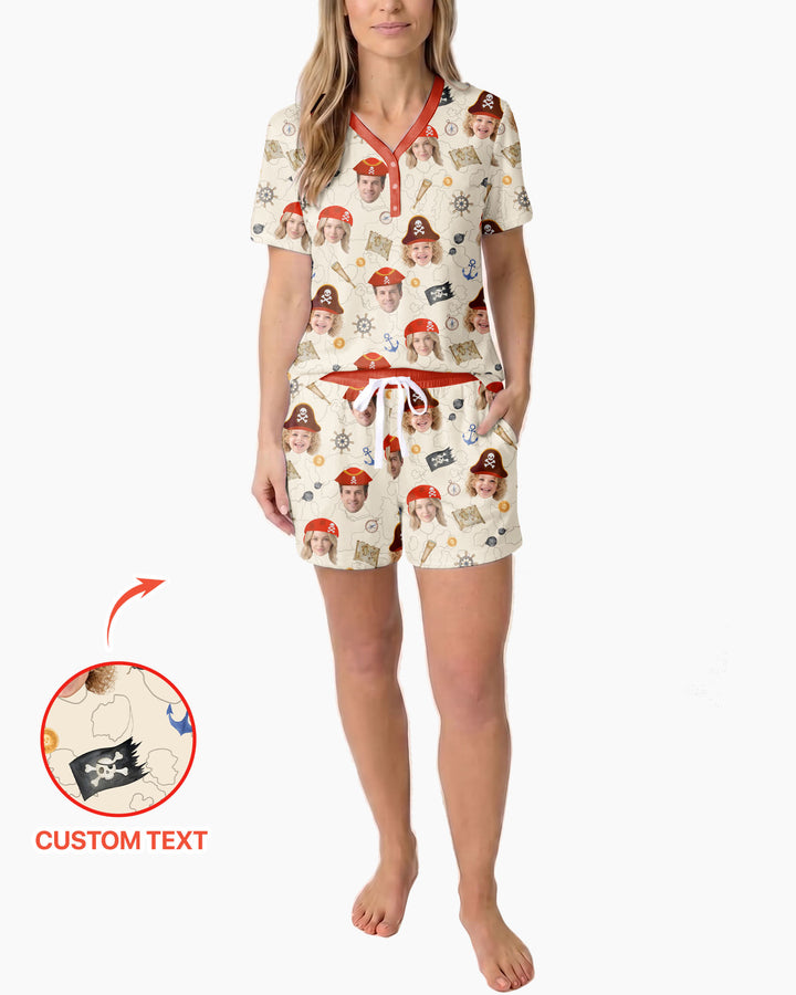 Custom Photo Treasure Map Adventures Family Matching Bamboo Women Short Sleeve Short Pajama Set