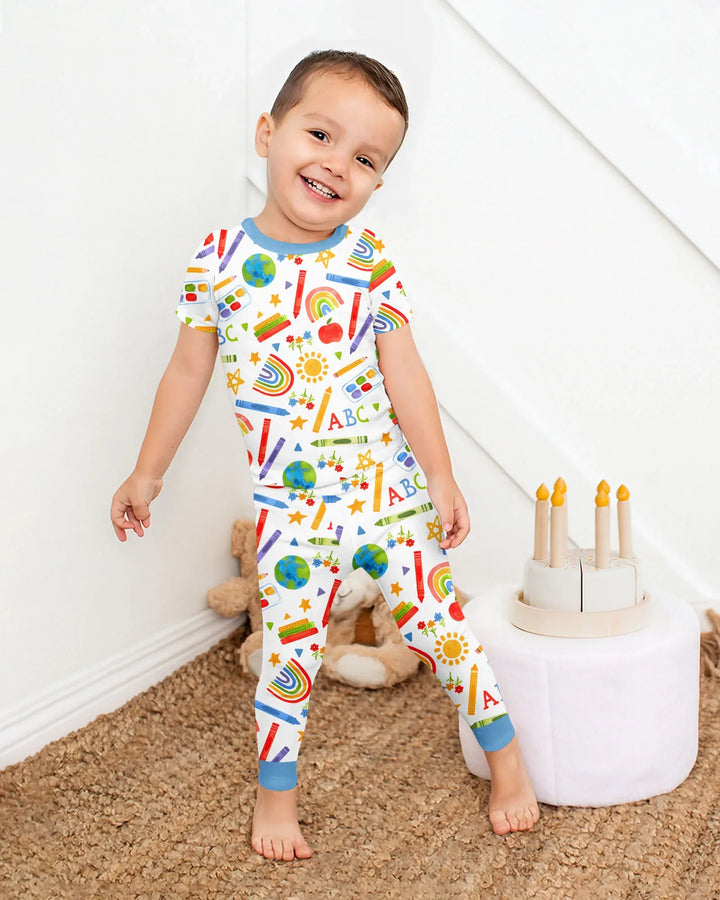 School Scribbles Bamboo Two Piece Short Sleeve Pajama Set