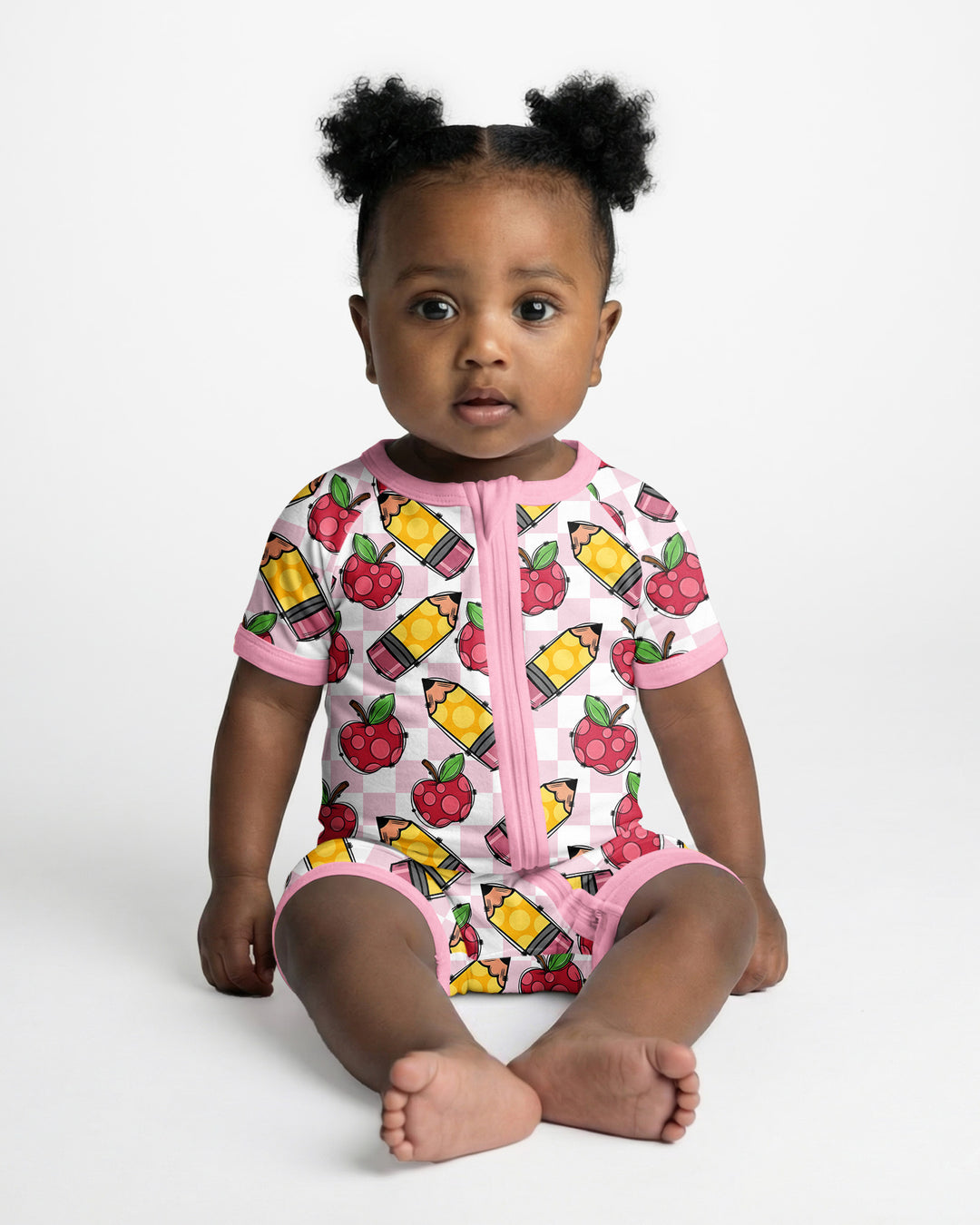 Checkered Apple Scribbles Bamboo Shorty Zippy