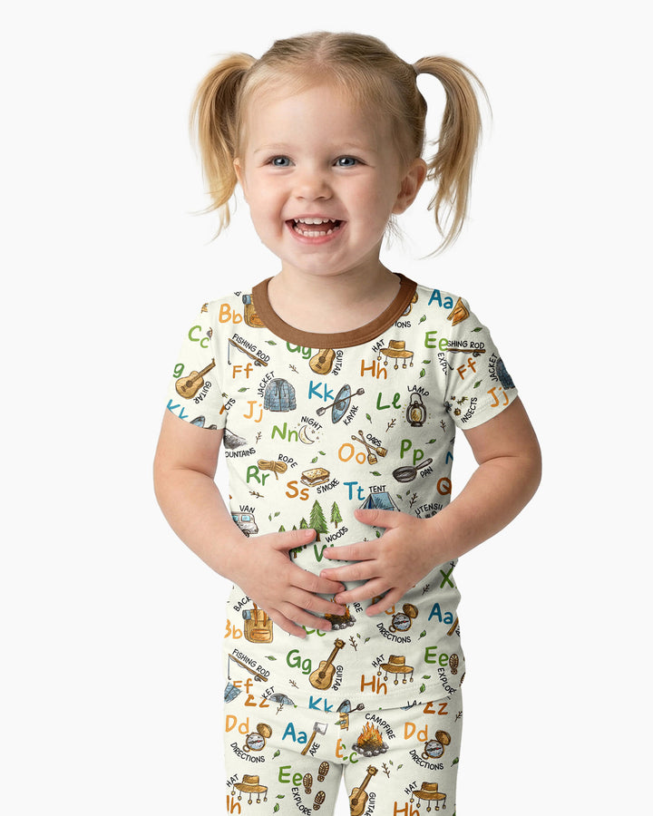 Adventure Alphabet ABCs Summer Camp Bamboo Two Piece Short Sleeve Pajama Set