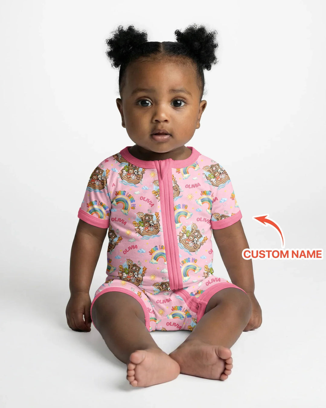 Custom Name Jesus Loves Me Noah's Ark Bamboo Shorty Zippy