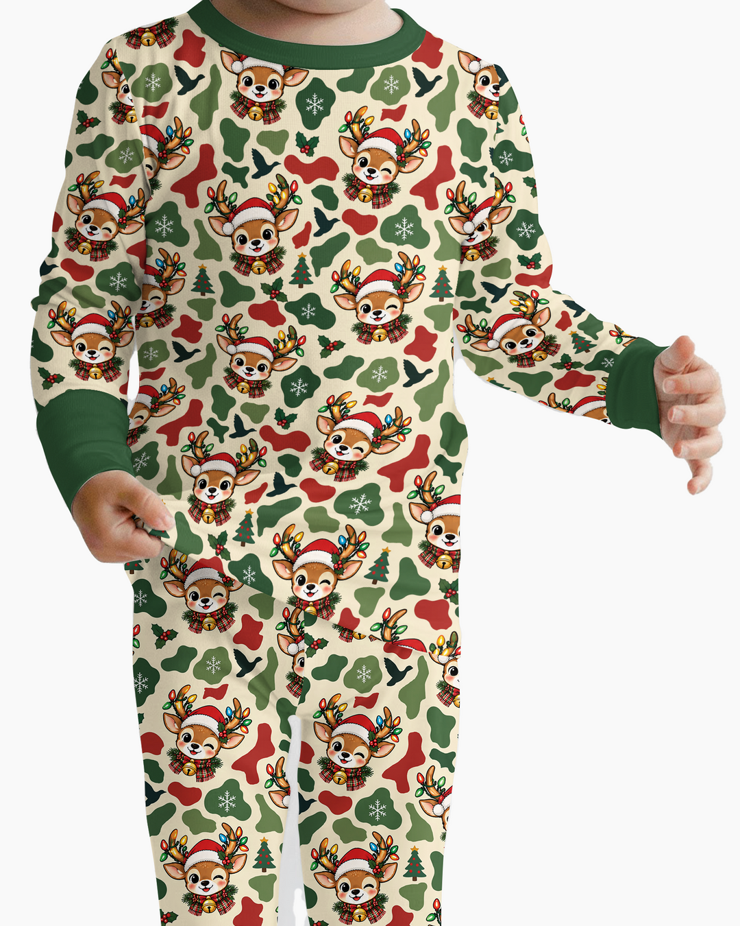 Christmas Deer Hunting Camo Bamboo Two Piece Long Sleeve Pajama Set