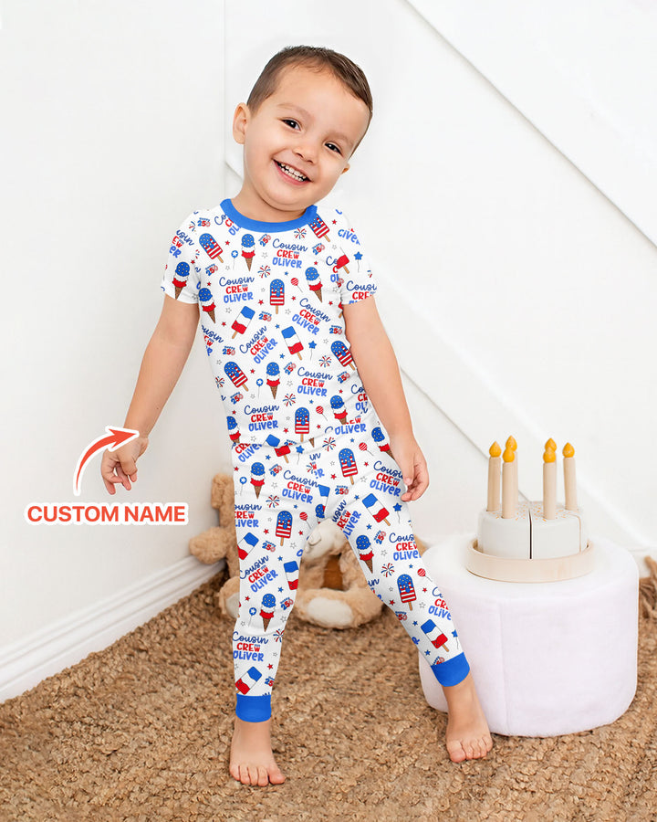 Custom Name 4th of July Cousin Crew Bamboo Two Piece Short Sleeve Pajama Set