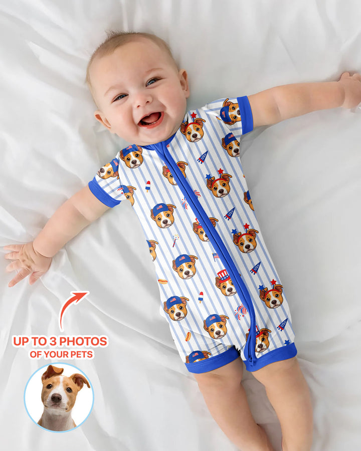 Custom Pet Image 4th of July Family Matching Bamboo Shorty Zippy