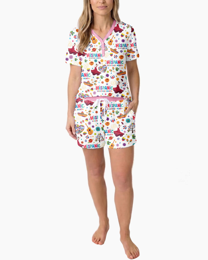 Fiesta Hispanic Heritage Month Bamboo Women Short Sleeve Short Pajama Set