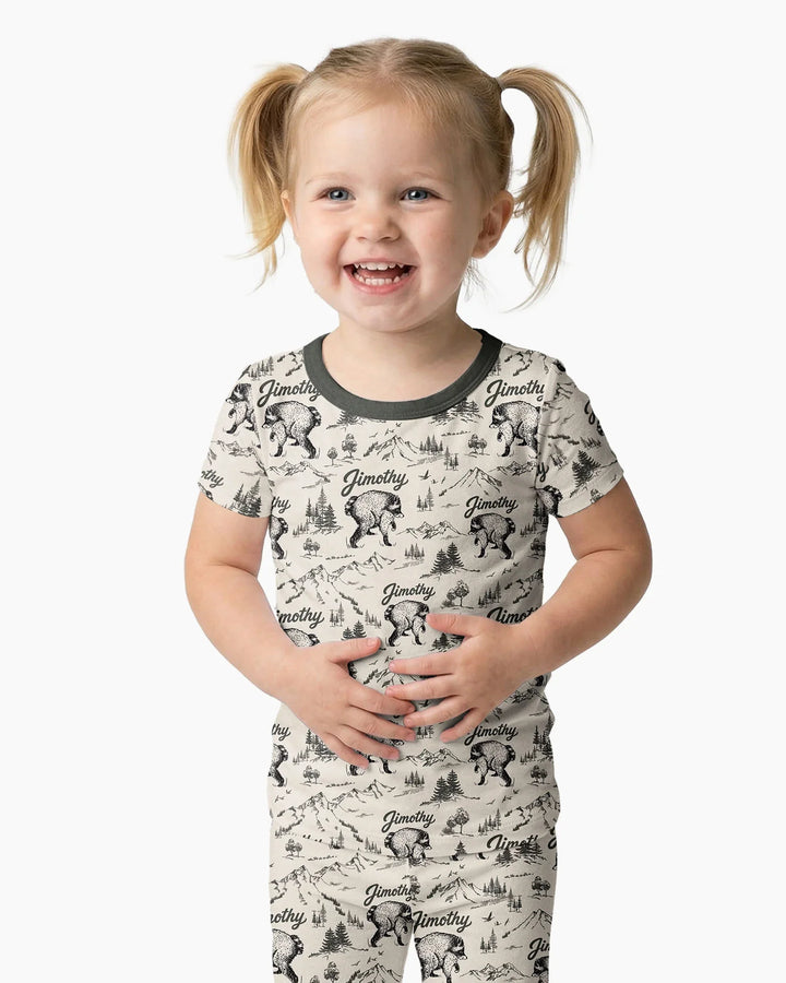 Vintage Jimothy Racoon Family Matching Bamboo Two Piece Short Sleeve Pajama Set