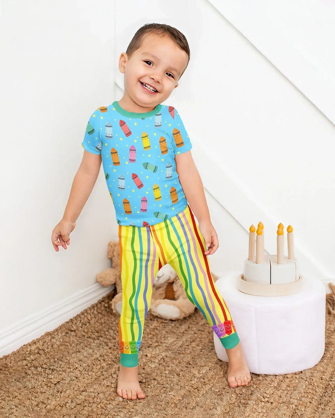 Happy Crayon Friends Bamboo Two Piece Short Sleeve Pajama Set